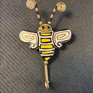 Vintage enamel Bee Pendant brooch made of ceramic and metal